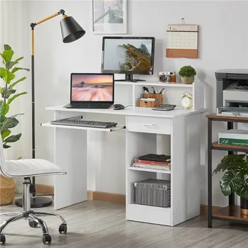 LISM Деревянный Компьютерный стол для домашнего офиса с выдвижными ящиками и подносом для клавиатуры, черный 4