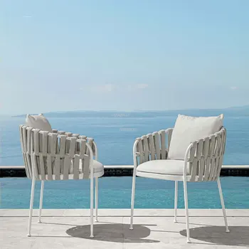 Скандинавские металлические уличные стулья Уличная мебель Современный сад на открытом воздухе Креативные дизайнерские стулья Ротанговый Балкон Пляжные стулья для отдыха 4