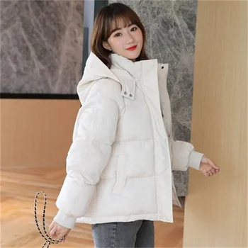 2023, Зимняя пуховая куртка, женская короткая новая корейская студенческая куртка с капюшоном, стеганое пальто, свободное толстое стеганое пальто H1592 5